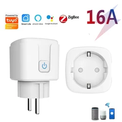 Tuya EU Plug Zigbee or WIFI 16/20A, Smart Socket With Power Monitor Timing, Voice Control Work with Alexa Google Home Alice