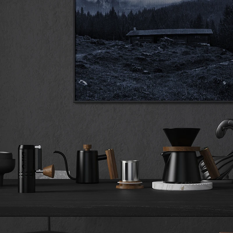 ชุดกาแฟหรู DHPO พร้อมแก้วกาแฟสองชั้น เครื่องบดกาแฟแบบมือหมุน กาน้ำร้อนแบบพกพา ชุดดริปกาแฟสำหรับเดินทาง