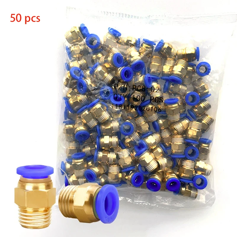 

50PCS PC Pneumatic Fitting Air Connector Quick Connecors Fitttings PC4-M5 PC4-01 PC6-01 PC6-02 1/8" 1/4" 3/8" 1/2" Male Thread