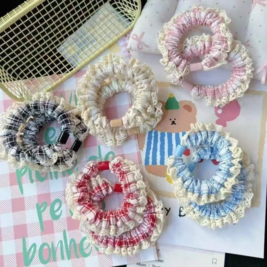 Korean lace sweet lace small intestine hair circle preppy style girl high elastic head rope student ponytail hair rope hair acc