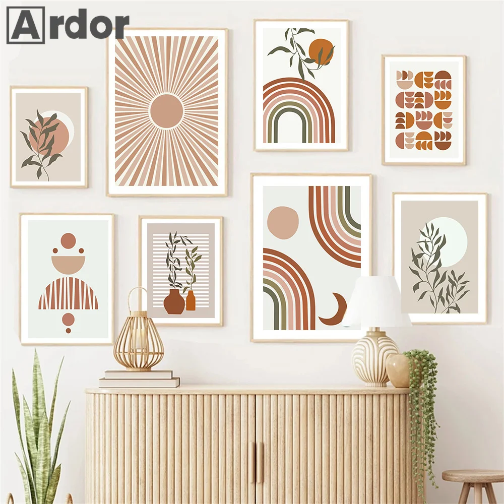 

Boho Wall Art Posters Leaves Sun Moon Geometric Abstract Gallery Canvas Painting And Prints Pictures For Living Room Home Decor