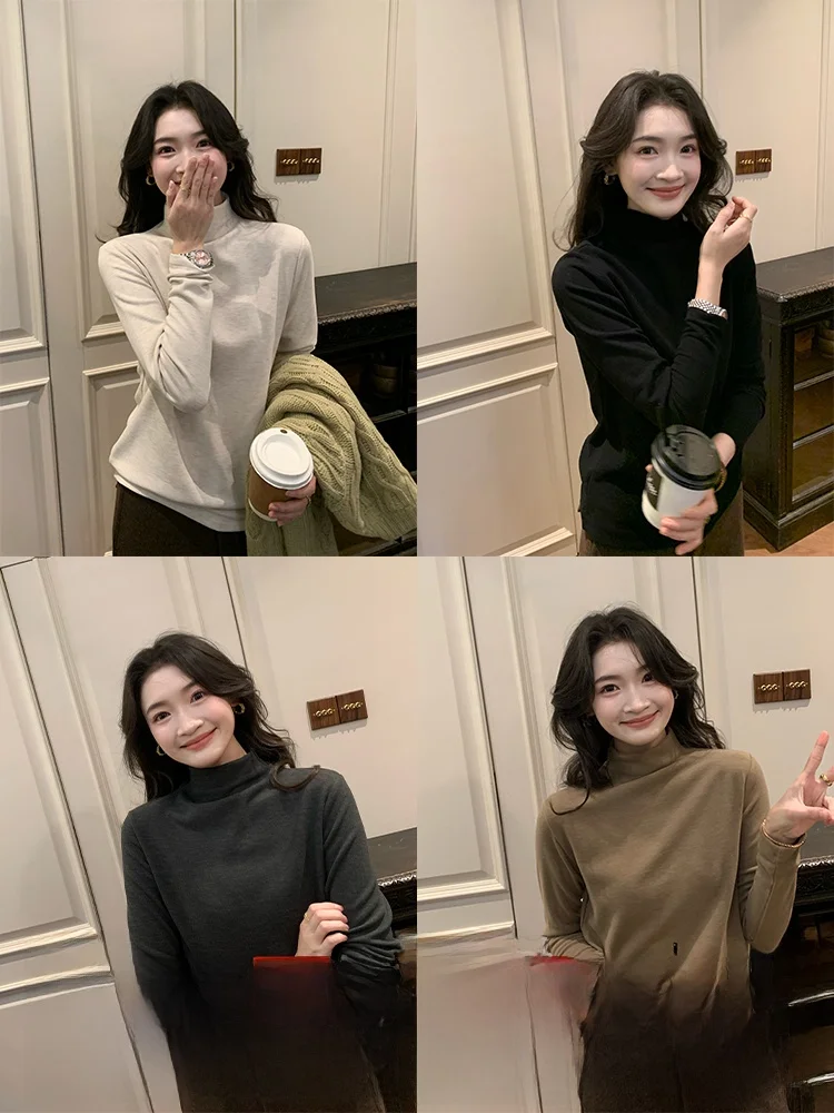 

Folelse Cloud Sensation T Wool Silk Blend round Ne Base Layer irt f High Collar Inner Wear Casual Slim Fit Knitted Top