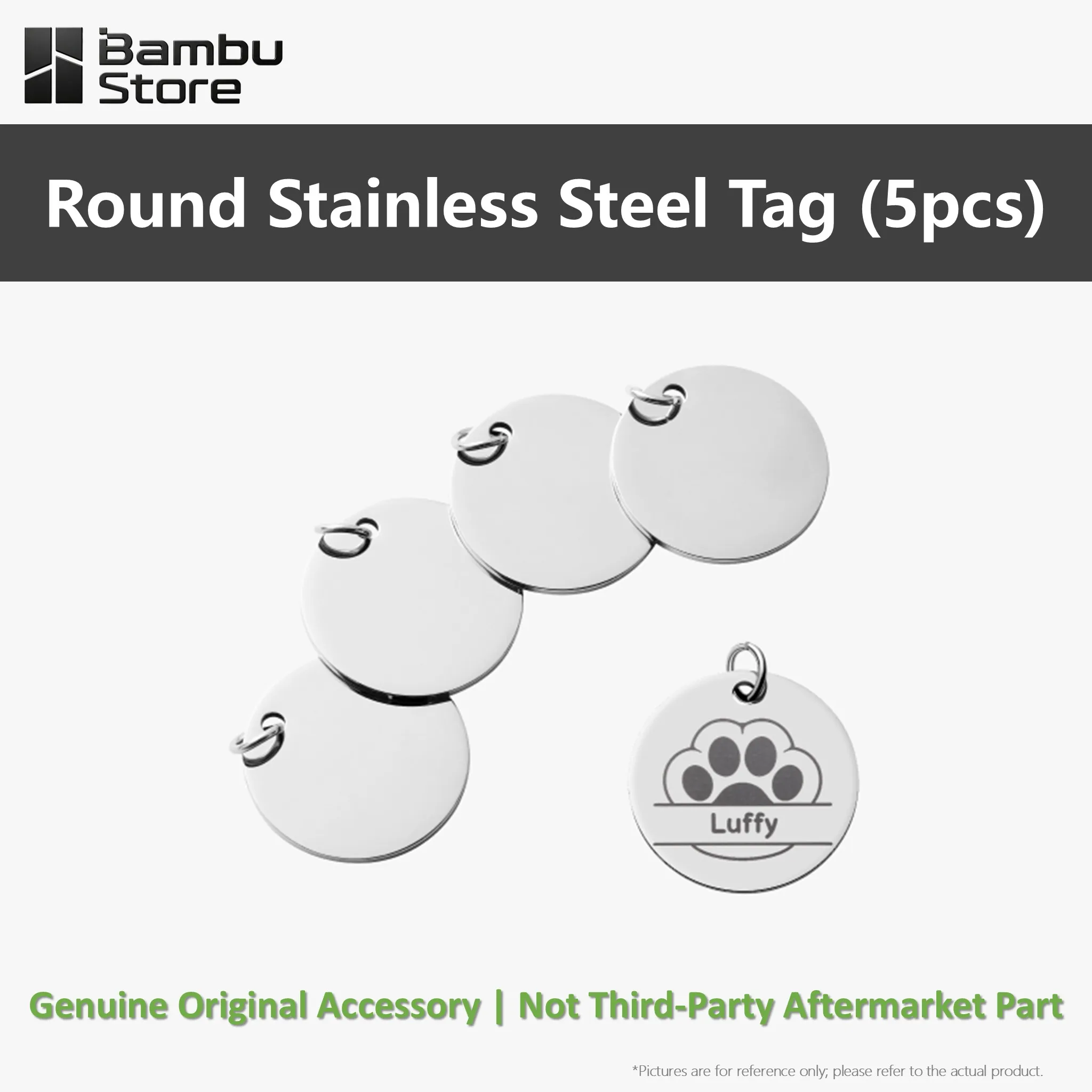 Original Bambu Lab Round Stainless Steel Tag 20mm/30mm, Laser Engraving Blank Tags for 3D Printer Laser DIY Pet Name & Keychain