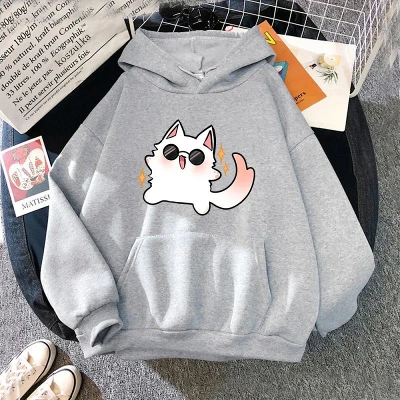 Sunglasses Cats Cartoon Characters Sports Street Style Casual Hoodies Fashionable Women's Clothing