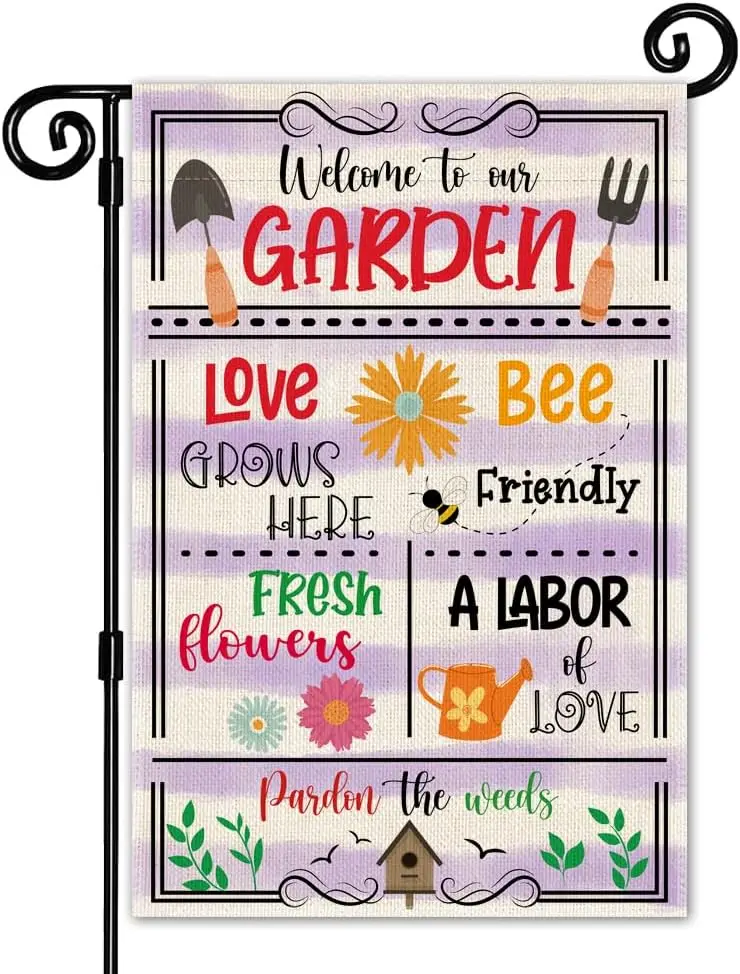 Welcome To Our Garden Flag, Pollinator Spring Welcome Flag for Outside, Bee Friendly Farmhouse Lawn Yard Banner, Gardening G AAS