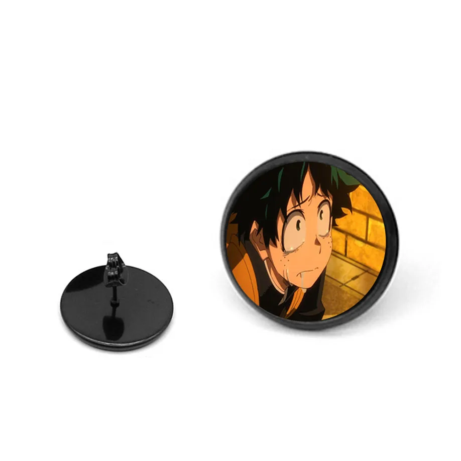 Pendientes de Anime My Hero Academia para niñas, aretes redondos de color negro, con forma redonda, cierre bonito, 2 uds.