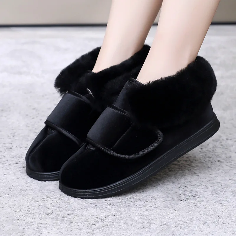 Winter Warm Low-top Cotton Wider And Fatter Real Hair Collar Aristocratic Temperament Golden Velvet Comfortable Shoes