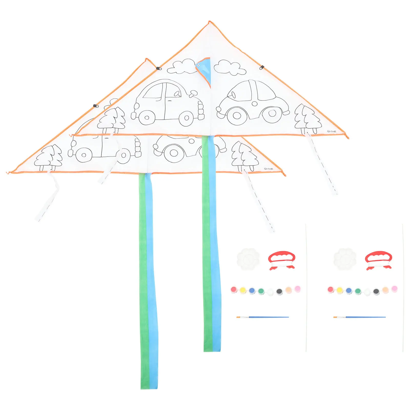 2 juegos de cometa pintada a mano DIY, Kit para colorear para niños, arte creativo, Graffiti volador de poliéster, actividad educativa, cometa en blanco DIY