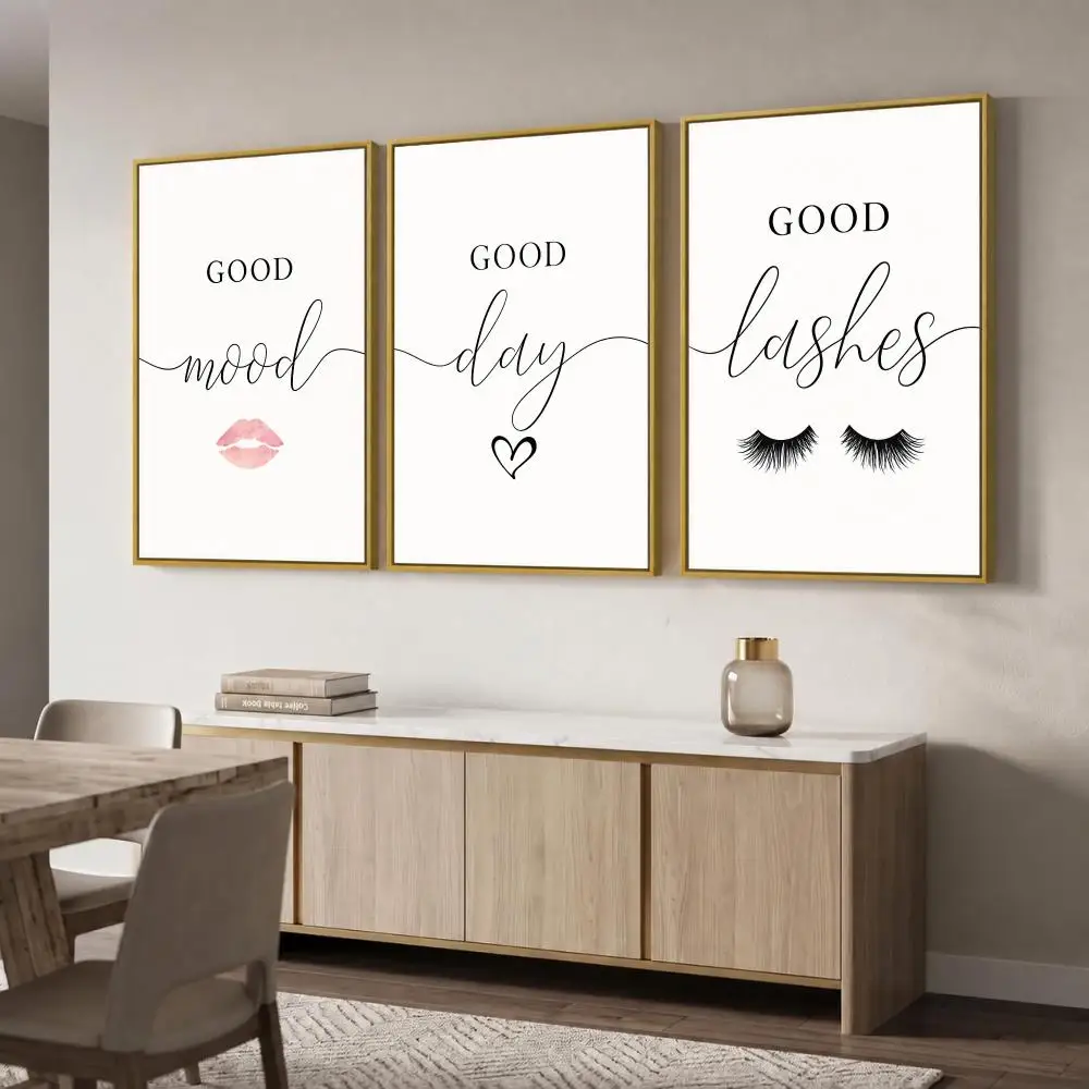 Eyelashes Makeup Vanity Lashes Painting Calligraphy 3 PCS Canvas Wall Art for Living Room Decor Modern Fashion Wall Decals