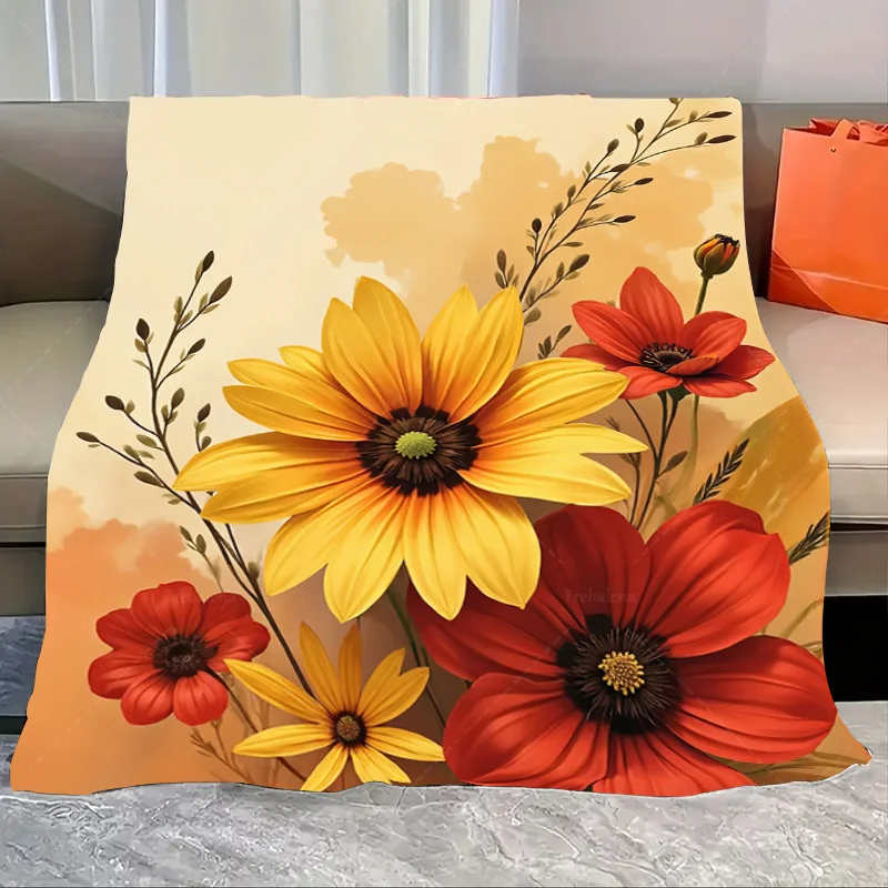 

1 шт. фланелевое одеяло с ярким цветочным принтом, одеяло для уютного декора гостиной