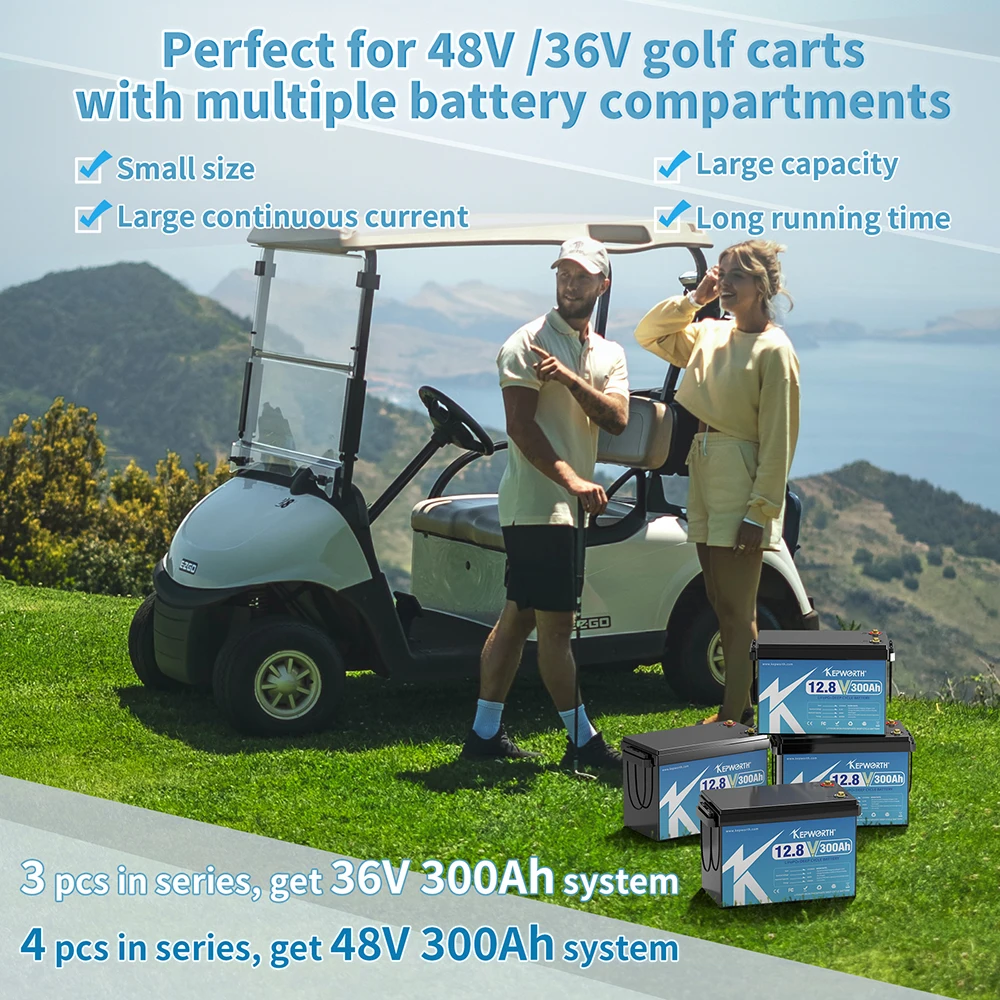 US Stocks 12V 300Ah LiFePO4 Bateria, ciclos profundos de energia integrados 200A BMS 3840Wh, perfeito para fora da rede, motorhome, sistema solar