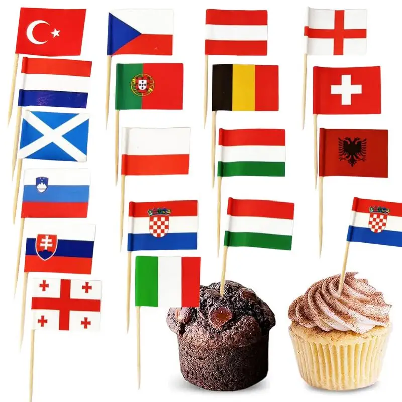 

Flag Cupcake Toppers 24 Countries Patriotic National Flags 100pcs Cupcake Toppers Miniature Flags Cocktail Fruit Stick For