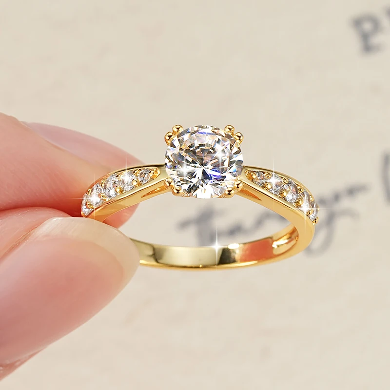 

Кольцо Lnkry из 14-каратного золота с круглым цирконием на четырех крапанах для женщин, изысканные обручальные кольца с микроинкрустацией цирконием, ювелирные изделия, подарок