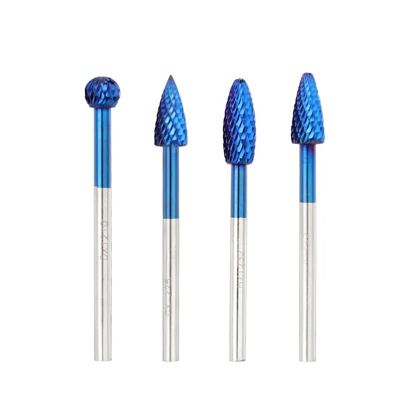 XCAN 6mm Shank Rotary File 1pc Nano Blue Coated Tungsten Carbide Rotary Burrs Bit Metal File 100mm Long File for Metal