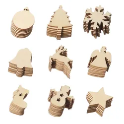 10Pcs/lot blanks unfinished wooden snowflake Hanging Pendants wood slices Decoration Ornaments DIY Craft christmas tree ornament