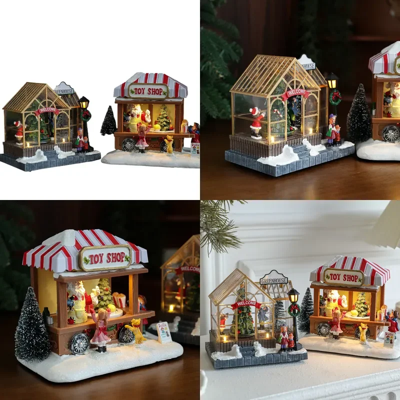 New Resin Christmas House Colorful Luminous Sunshine House Store Desktop Window Ornament Creative Decoration for Holiday