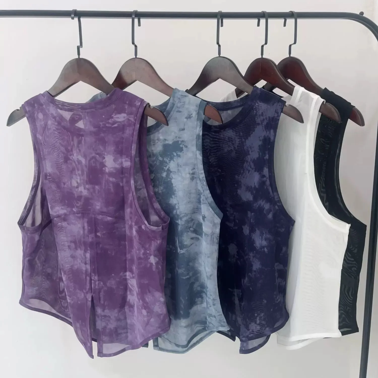 Damska koszulka sportowa bez rękawów, szybkoschnąca, luźna, do biegania, na siłownię, z odkrytymi plecami, z siateczki, typu smock, do jogi.