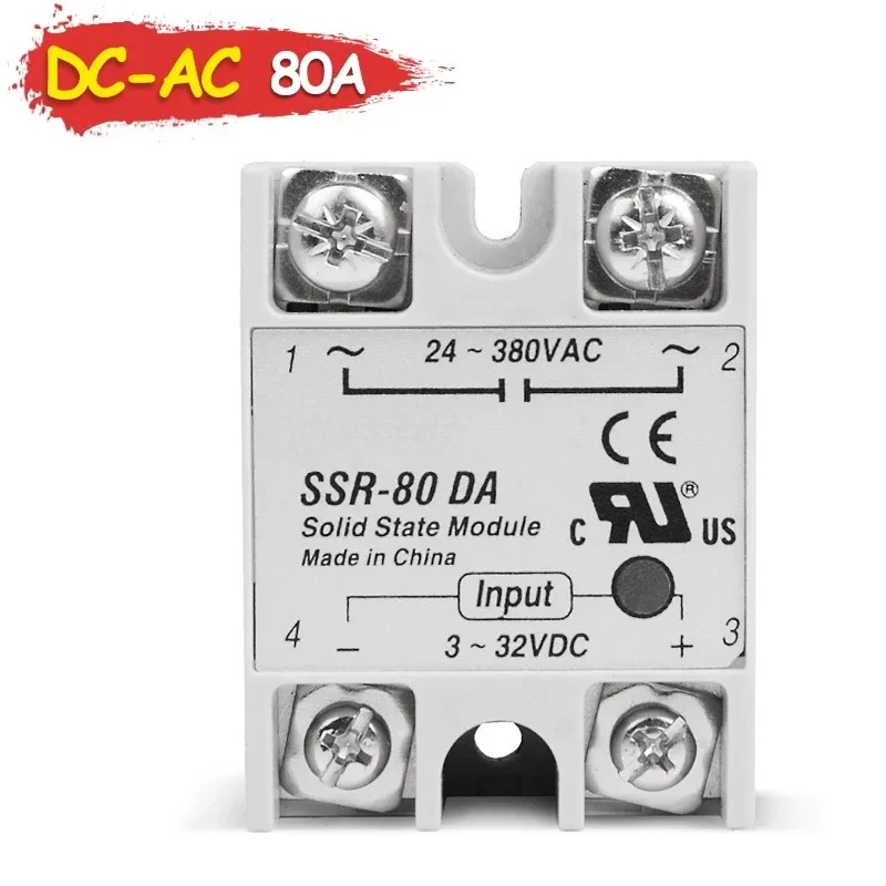 SSR-80DA Relé  estado sólido industrial 80A 80DA SSR 80 DA Voltaje  control  entrada 3-32V 12V CC y carga  salida 24-380