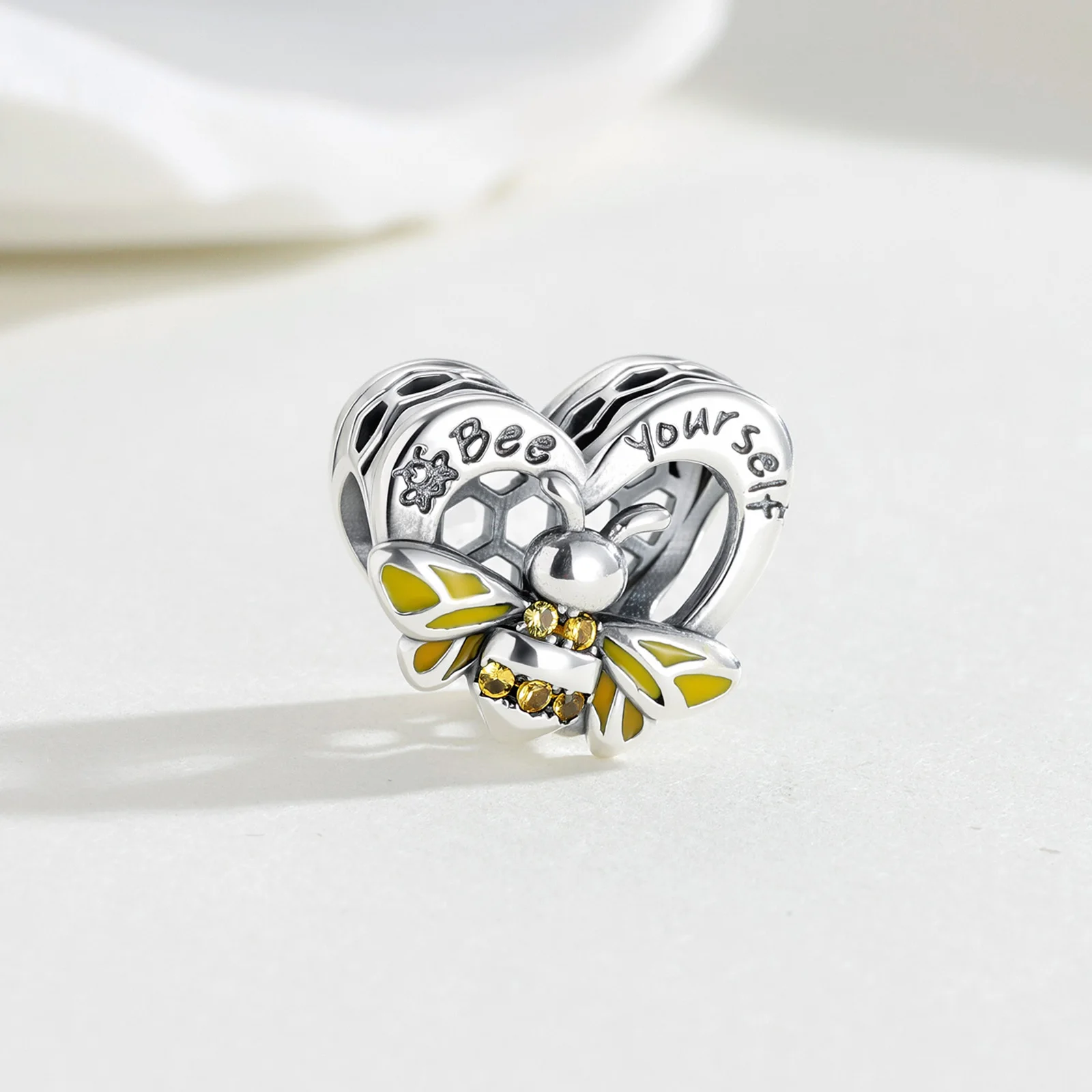 New Hot Sale Charms Bead 925 Sterling Silver Bee Yourself Bee Heart-shaped Charm Fit Bangle Bracelet Necklace DIY Jewelry view 2