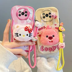 3d Cartoon Kitty Bär Pelz Telefon Fall für Xiaomi Poco M6 M5s M3 X6 X3 Pro NFC C65 C55 C51 C50 C31 C3 Creme wellige Spielzeug gurt Abdeckung