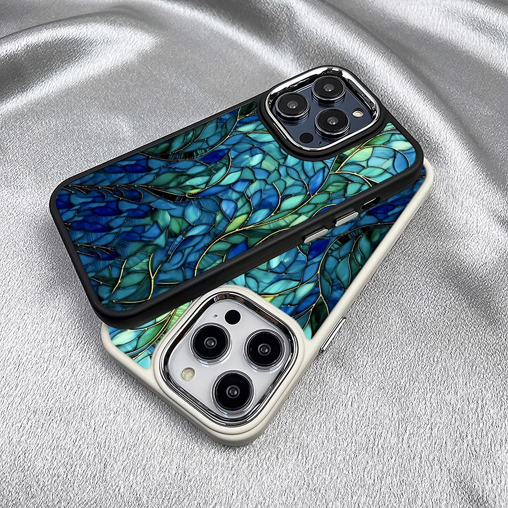 

Oil painting green leaf case, suitable for iPhone16Pro Max/ iPhone16Pro/ iPhone16/ iPhone16 Plus to iPhone11 12 13 14 15 series