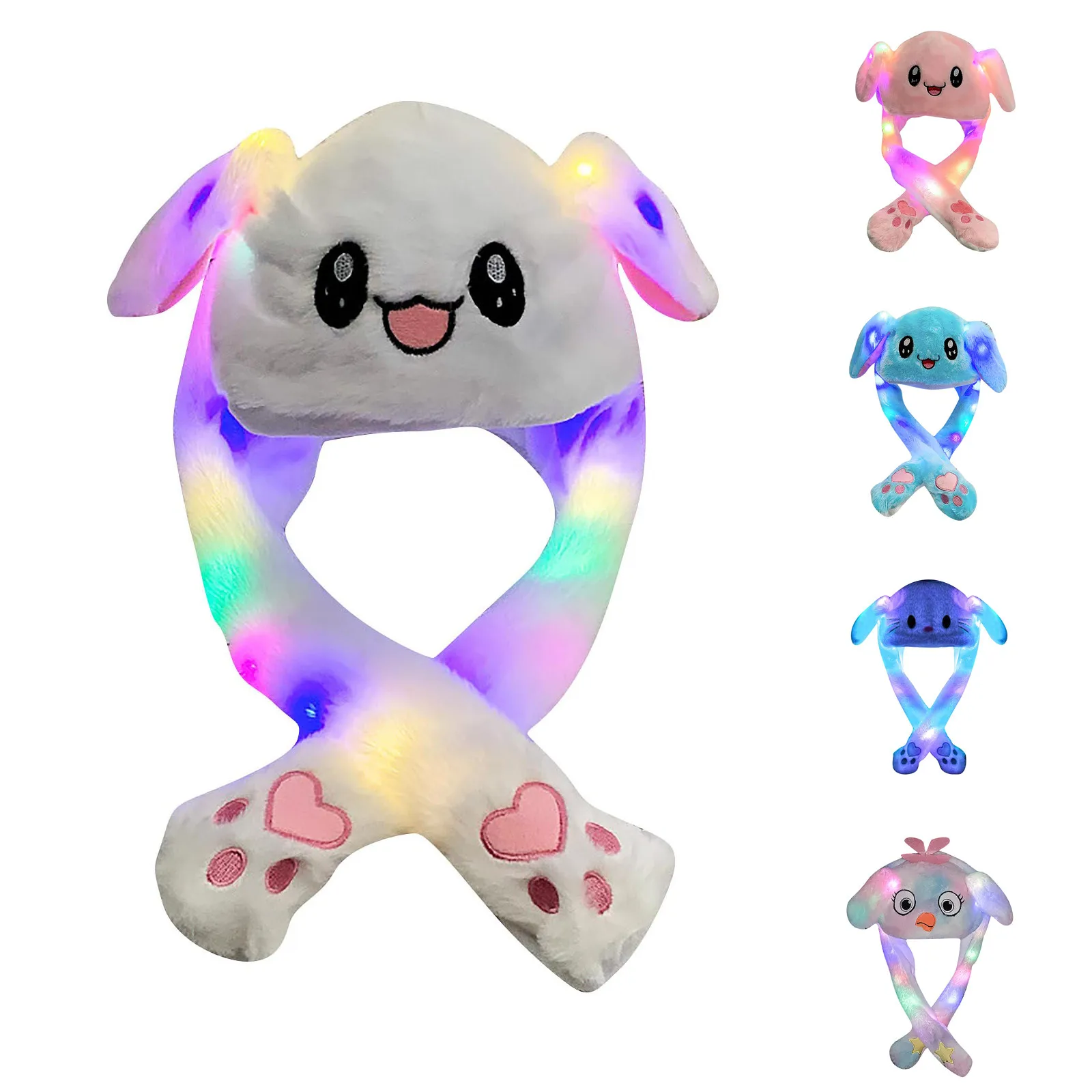 

LED Lighting Cute Cartoon Bunny Hat Ear Moving Jumping Hat Plush Rabbit Hat Cap Rabbit Ears Airbag Cap For Girls Gift