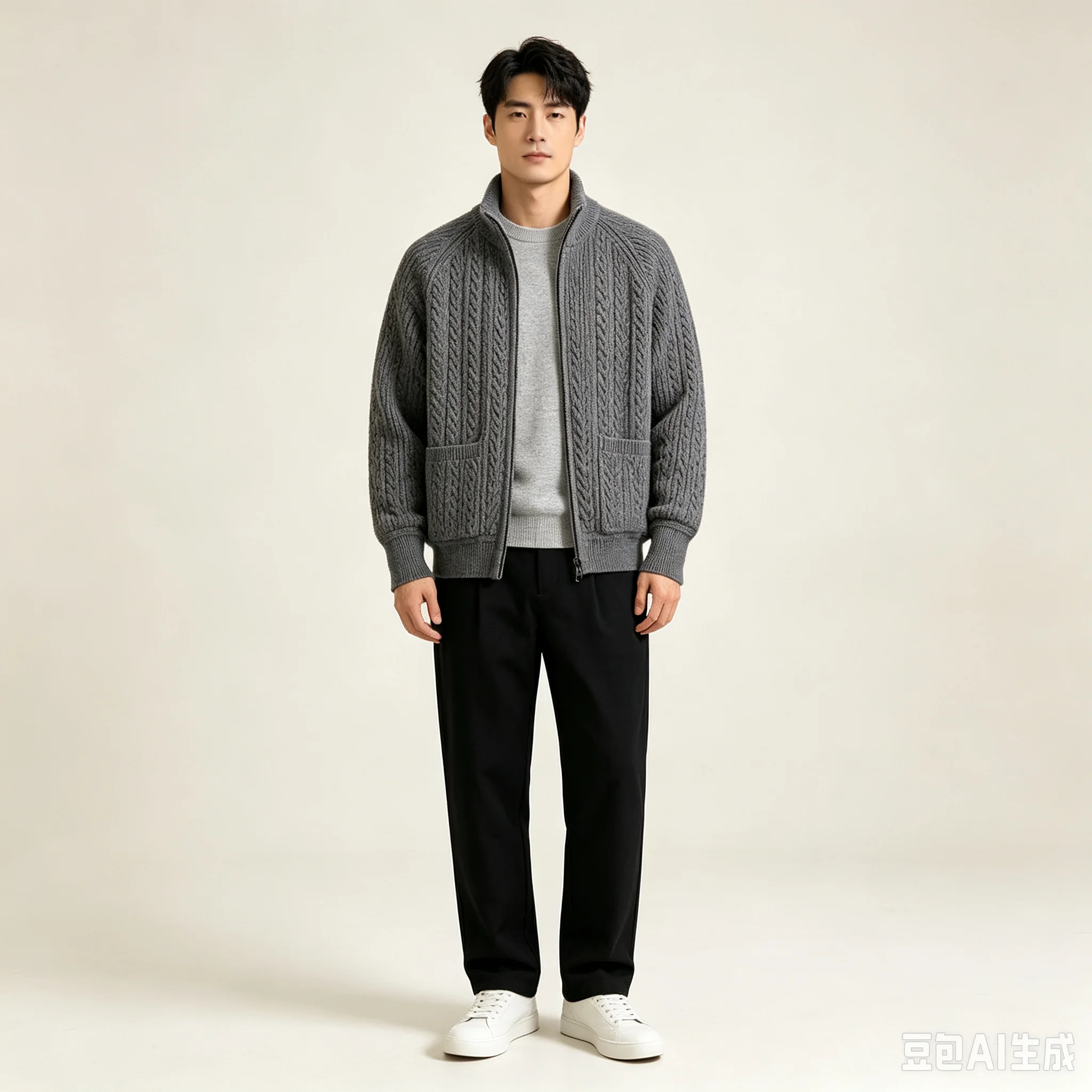 Autumn and winter round neck thick woolen casual cardigan