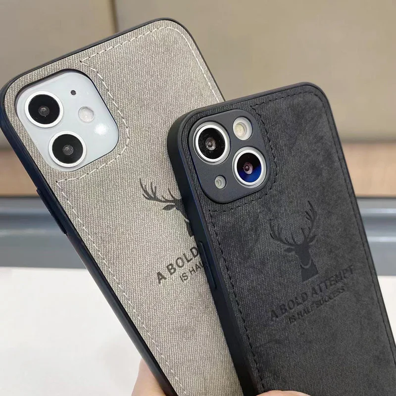 الغزلان رئيس نمط النسيج تقليم قضية الهاتف آيفون 16 15 14 13 12 Mini 11 Pro XS Max XR X 8 7 Plus SE 2022 2020 لينة غطاء من البولي يوريثان #2