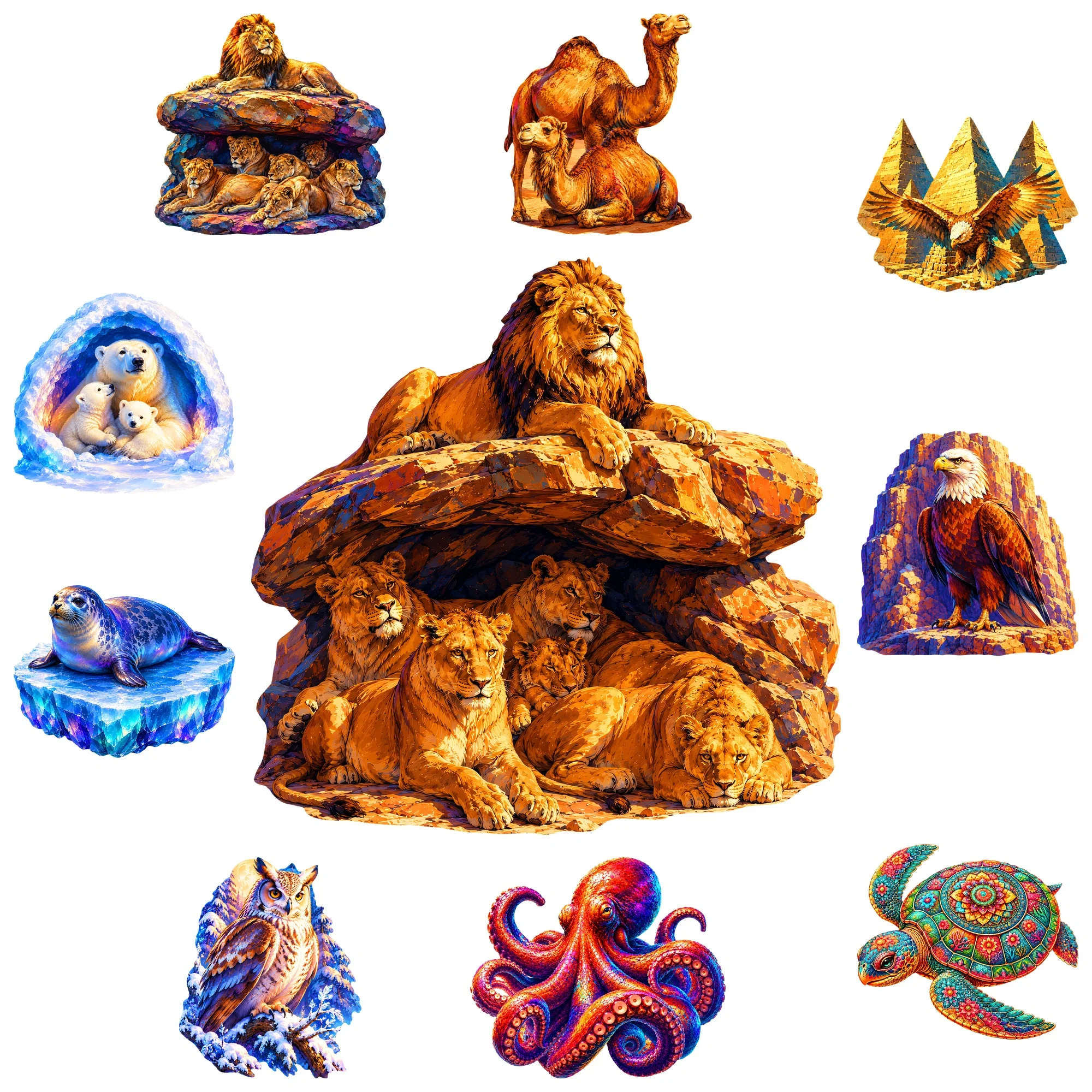 Lion Family Flat Wooden Puzzle Educational Toy Animal Jigsaw Puzzle Tabletop Puzzle Game Gift for Teens and Kids