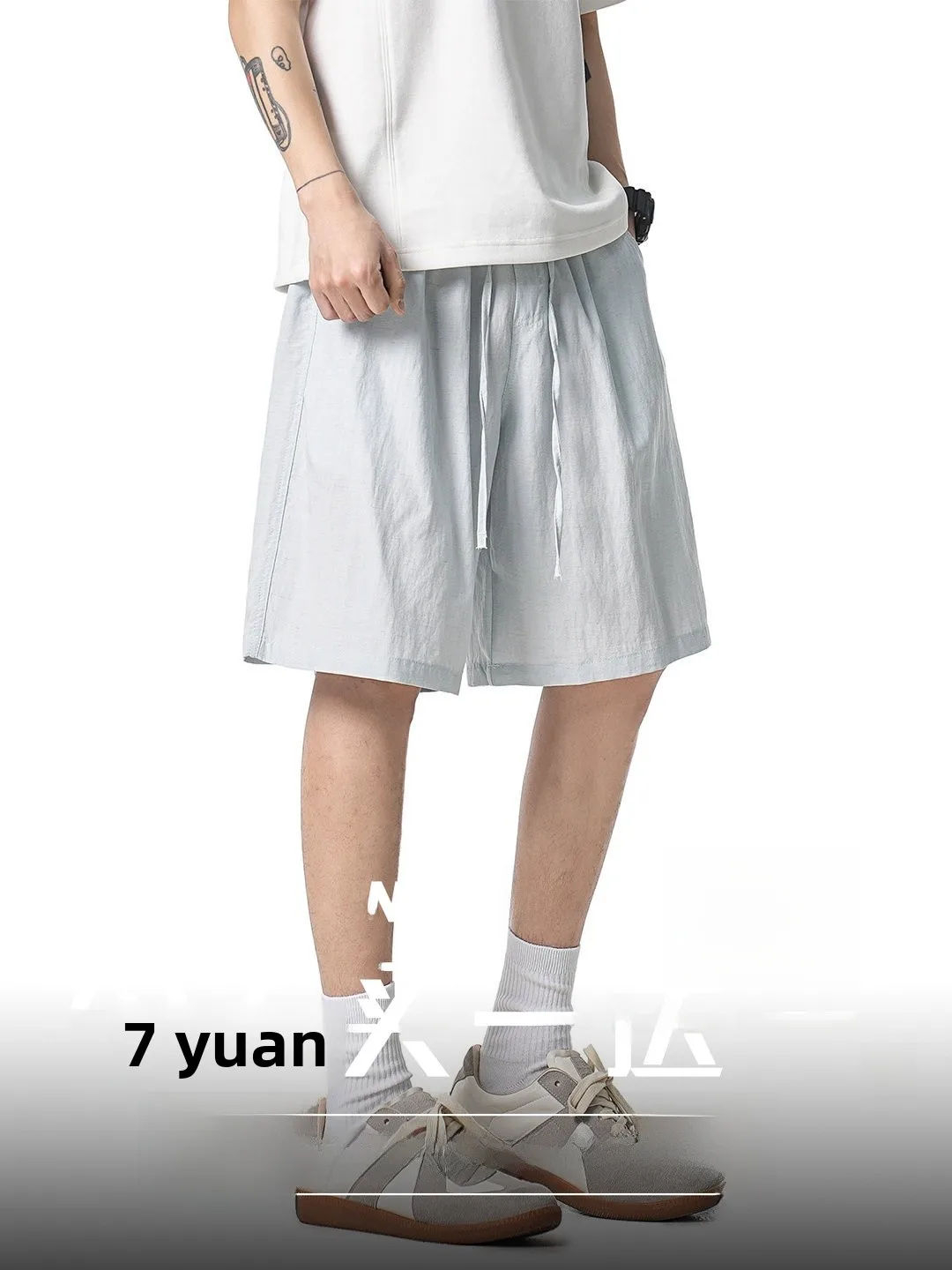 

American Sle Dstring Qui Dry Sports orts Men Summer New Trend Loose Casual Five-Quarter Pants Teenage Straight Leg P...