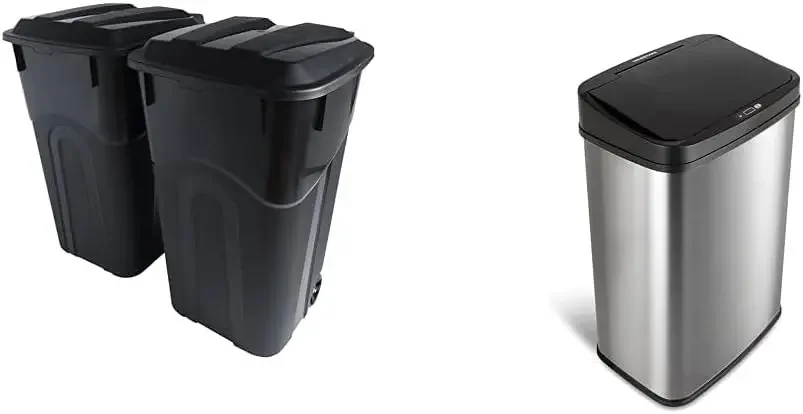 

Набор из 2 уличных мусорных баков объемом 32 галлона с мусорным баком NINESTARS на 13 галлонов с датчиком движения