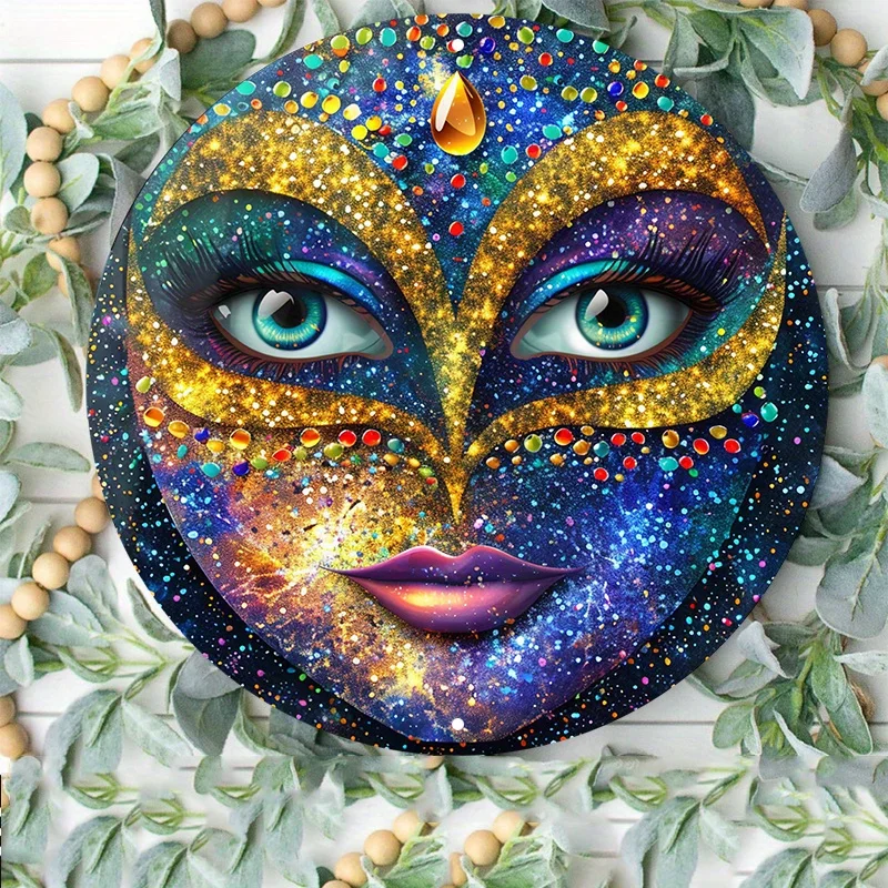 1pc Mardi Gras Mask Themed Round Aluminum Metal Sign - 8x8inch Waterproof & Weather Resistant Outdoor