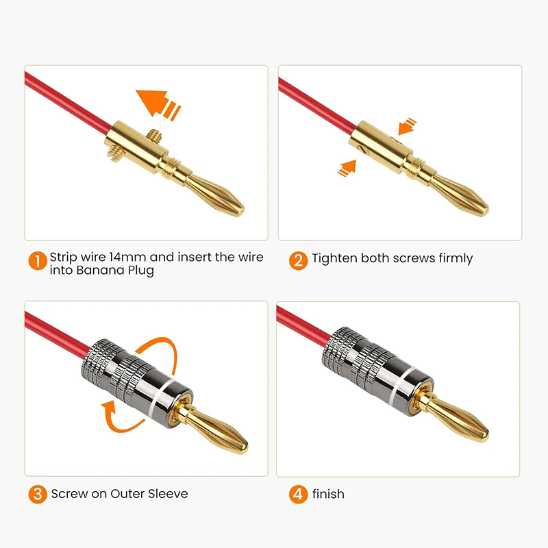 Audio Speaker Connectors with Screw Lock Gold Plate Banana Plugs Connectors 4mm Speakers Amplifier Cable Wire Male Adapte Jack