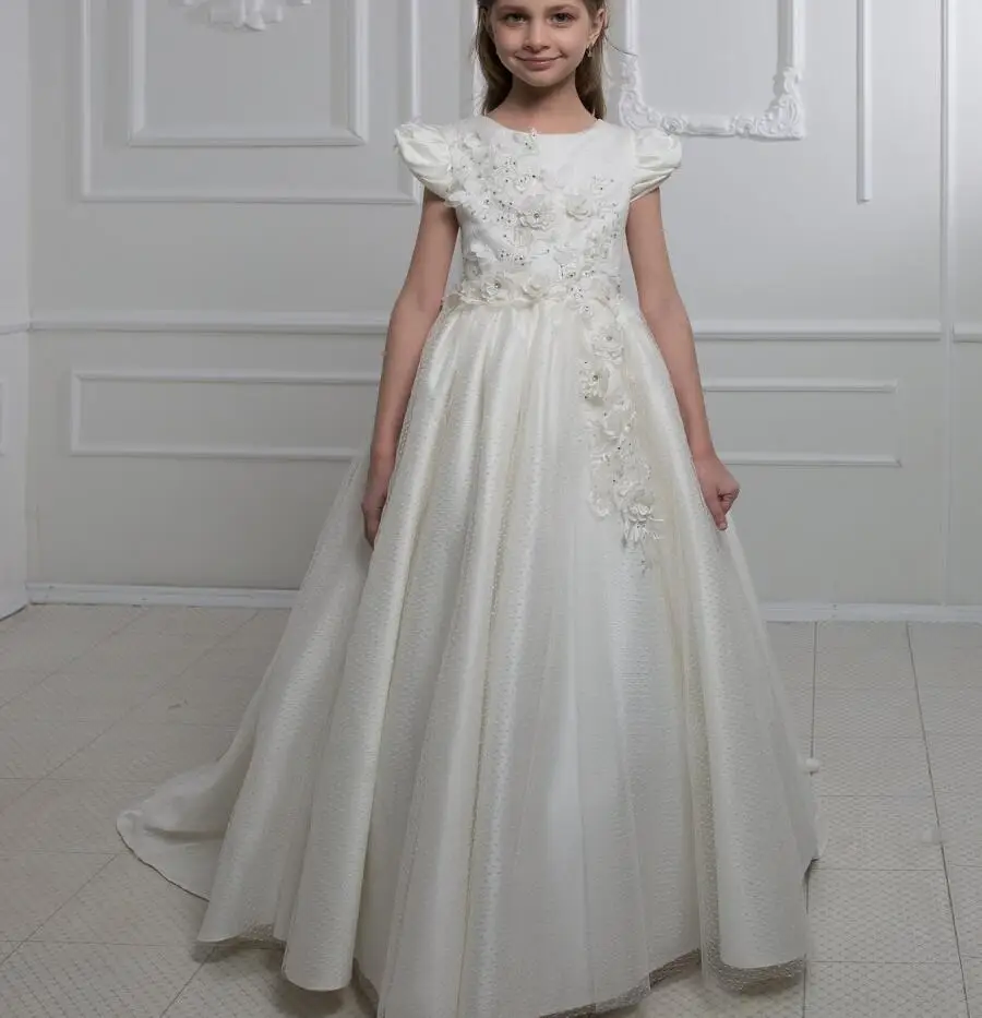 Ball Gown Ivory White Flower Girl Dress for Wedding Corset Back Kid First Communion Dress Christmas Gift Pageant Gowns