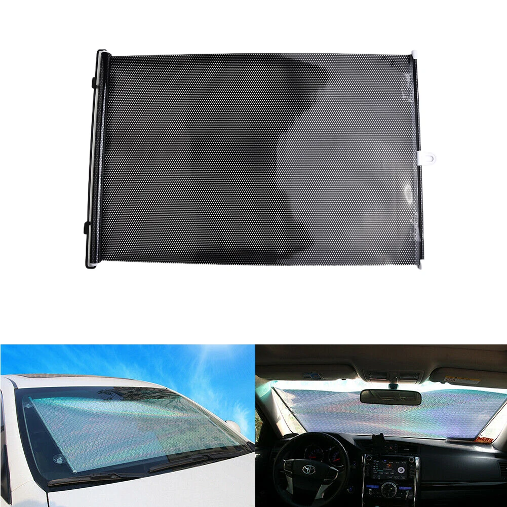 Black Auto Retractable Car Windshield Sun Shade Curtain, High Efficiency Heat Insulation, No Damage to Car Body