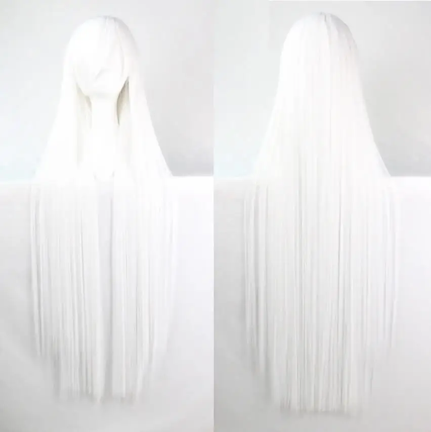 SuQ White Wigs for Women Cosplay Wig Synthetic Wig Straight with Bangs Wig Very Long Side Part White Halloween Wigs