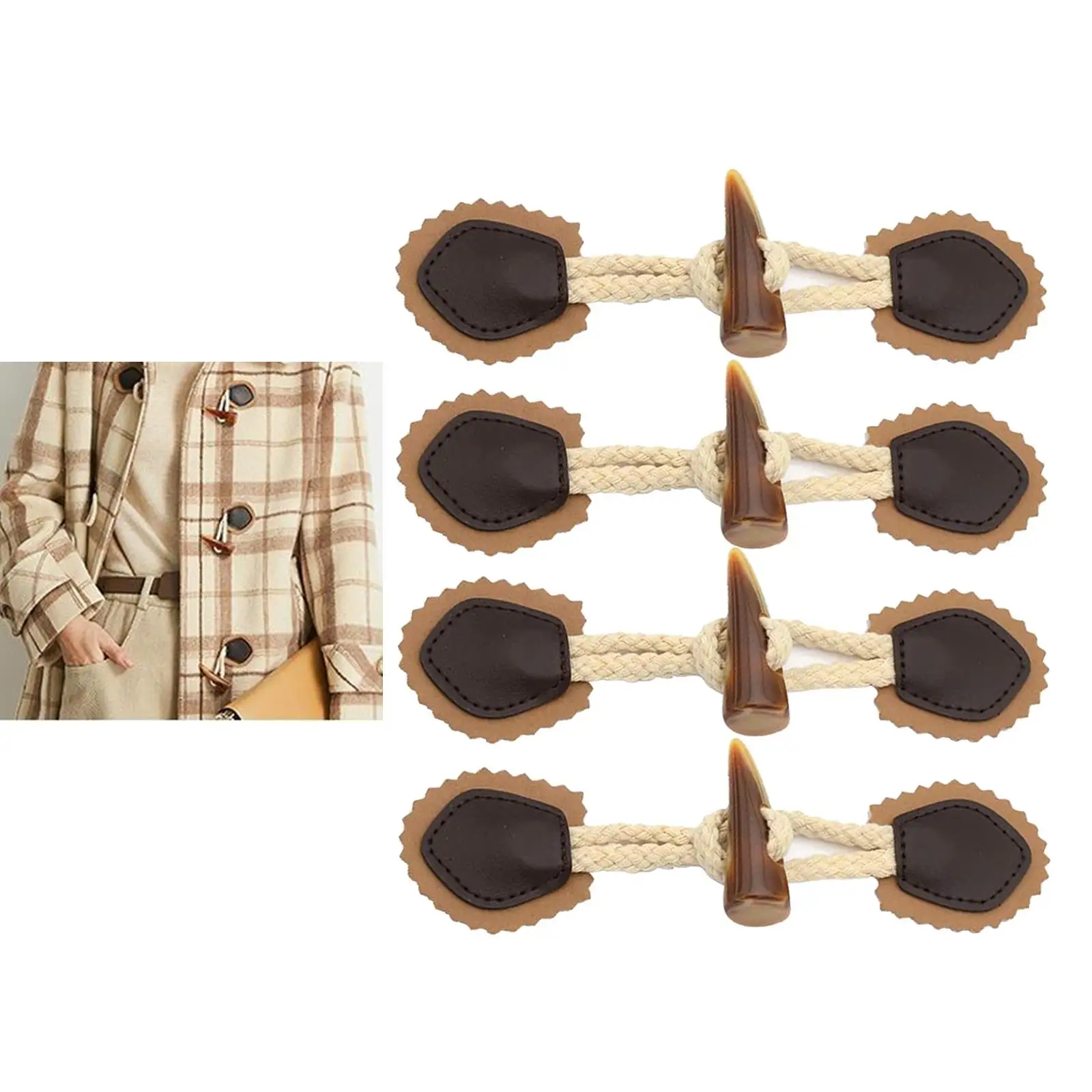 Leather Horn Toggle Button Duffle Coat Jacket Fastener Toggle with Leather Patch