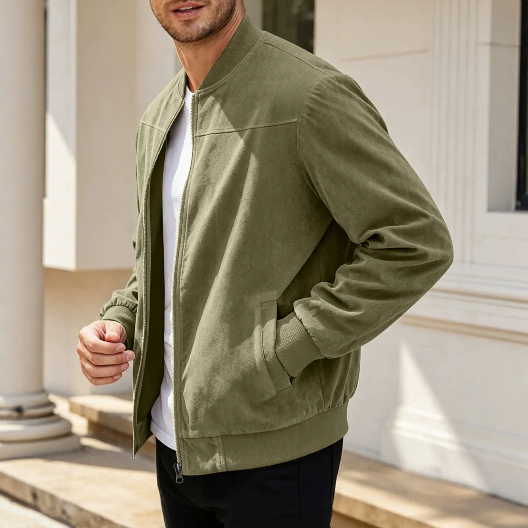 2026 European American Autumn Winter Men Solid Color Long Sleeve Zipper Casual Trendy Simple Basic Cardigan Coats Male Clothes