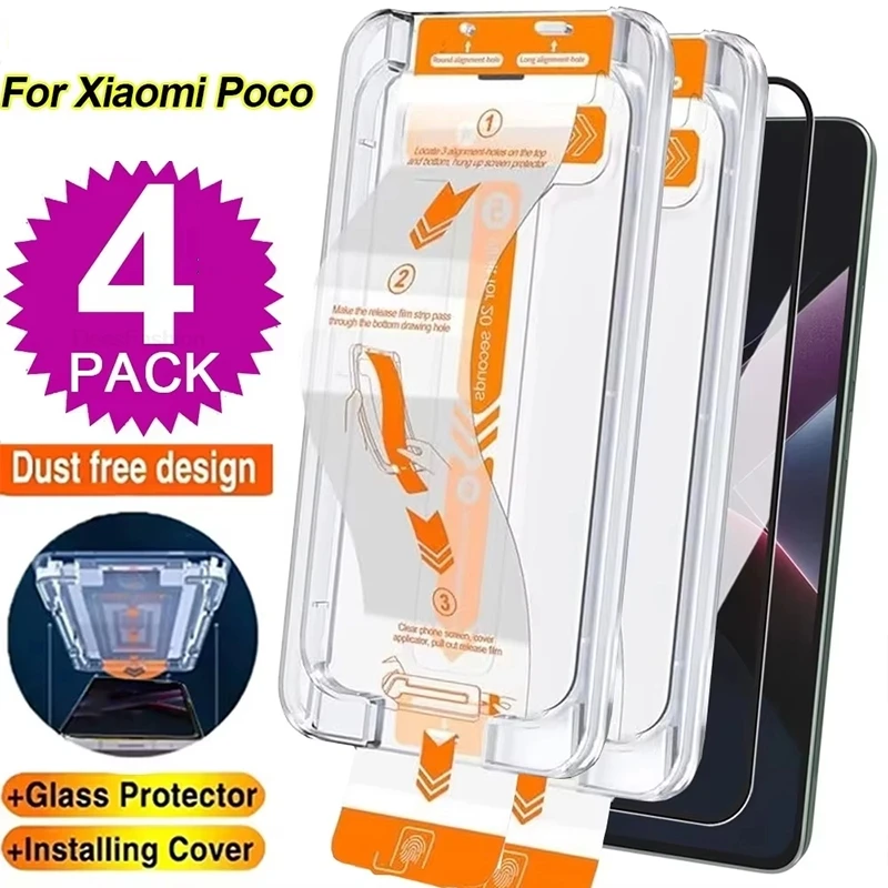 1-4 Stück 9H HD klares gehärtetes Glas für Poco F7 X7 Pro F6 X6 M7 M6 F5 F3 X5 X4 X3 M4 M3 M2 Pro, einfach zu installierende Displayschutzfolien