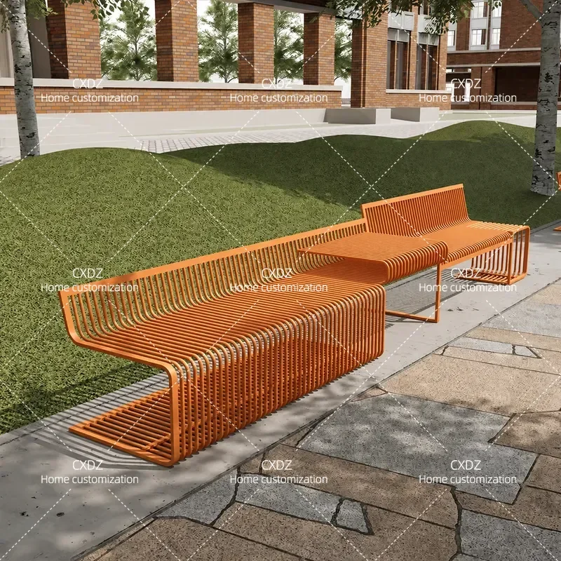 Outdoor Wrought Iron Leisure Chair Garden Bench Set for Campus Courtyard Hotel Poolside Patio Furniture Stool Combination