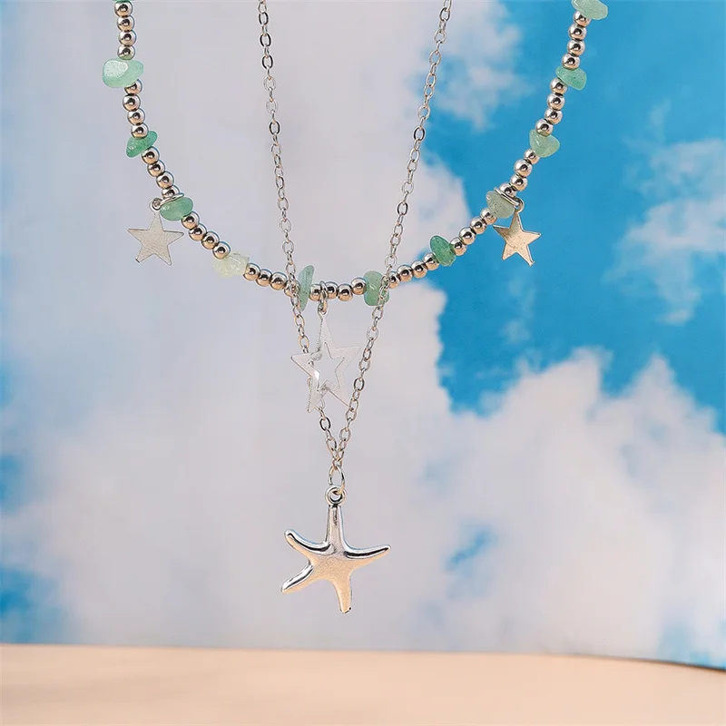 Aihua Boho Kpop Bunte Unregelmäßige Naturstein Hohl Stern Anhänger Halsband Halskette Frauen Goth Perle Kette Y2K Schmuck Zubehör – Detail 2