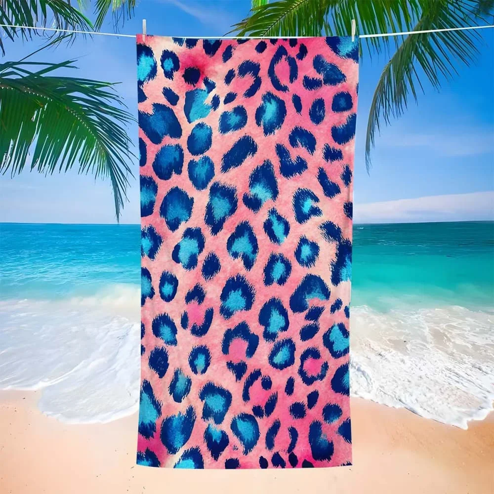 Beach Towel Colorful Neon Leopard Print Microfiber Towel for Men Women Beach Pool Gym Camping Travel Daily Use