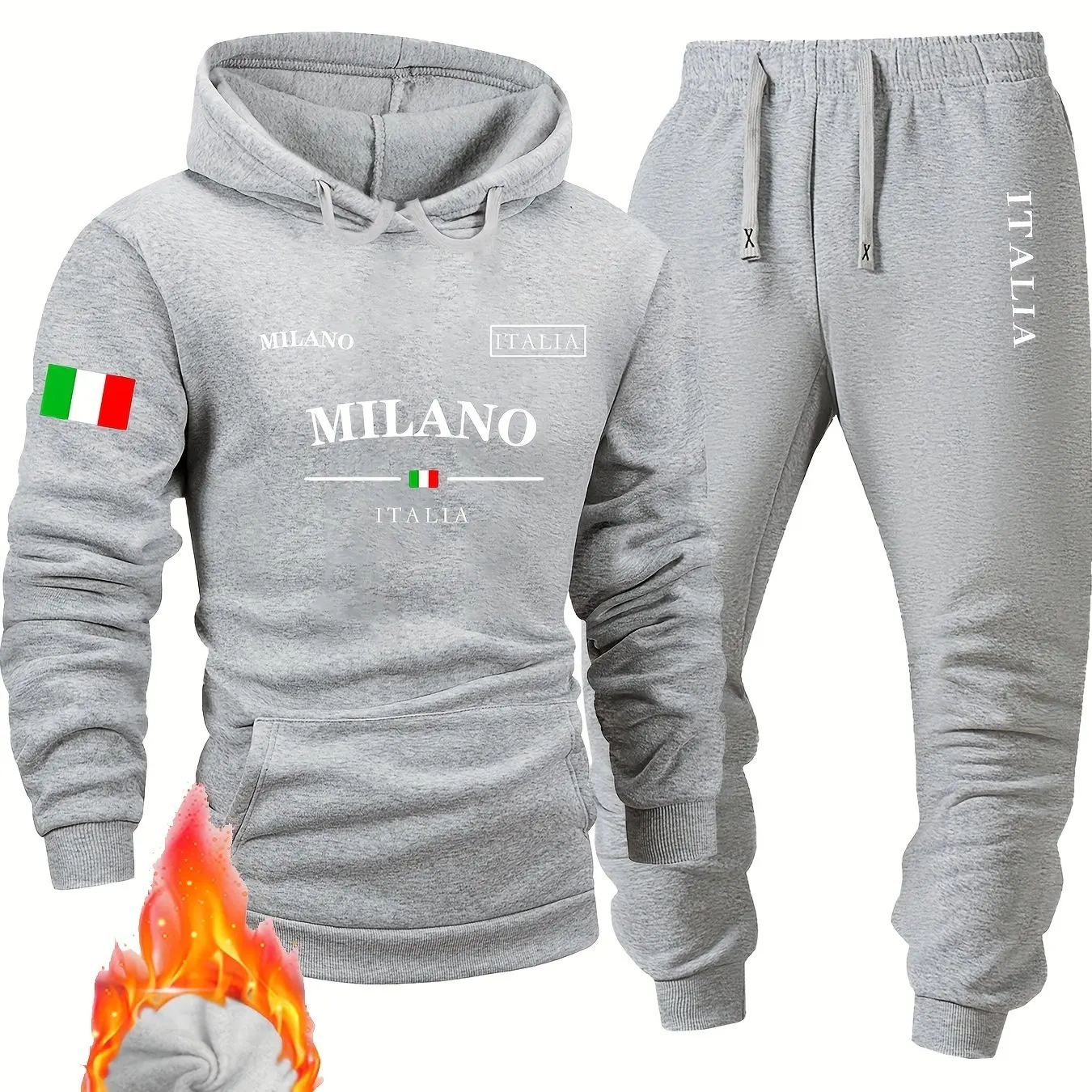Neues Frühlingsmode-Sport-Hoodie-Set für Herren, mit Pullover mit Milan-Buchstaben und Flaggen-Print und Sporthose, weich und bequem