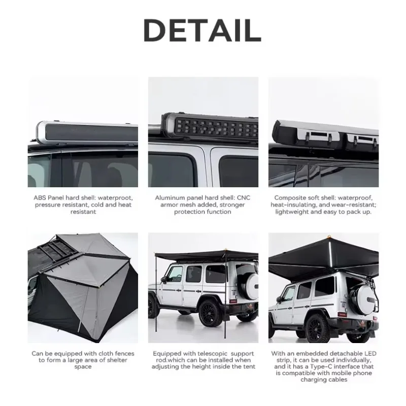 Изготовленное на заказ графеновое покрытие, внедорожник, караван, автомобиль, кемпер, выдвижной навес, открытый кемпинг, большое пространство, 270, боковой автомобильный тент, палатка