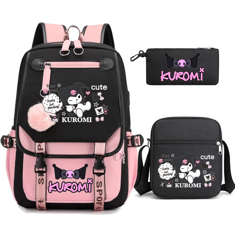 3pcs Kuromi Backpacks Patchwork Capacity Women Men Travel Mochilas With Shoulder Bags Ins Laptop Teens School Bags