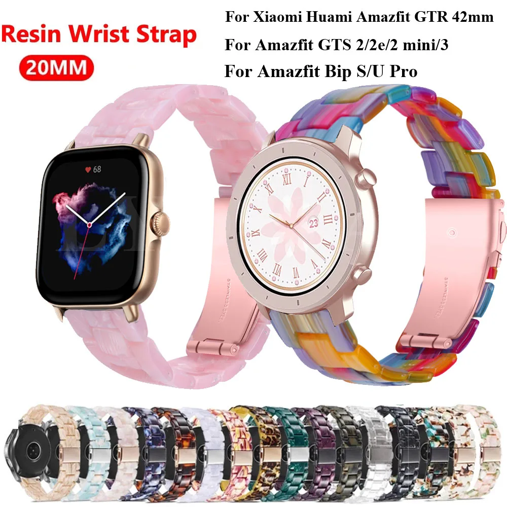 20mm For Huami Amazfit Bip 3 Pro GTS 2/2e/GTS4 Resin Smart Watch For Huami Amazfit GTR Mini 42mm Bip U Pro Wrist Bracelet Strap