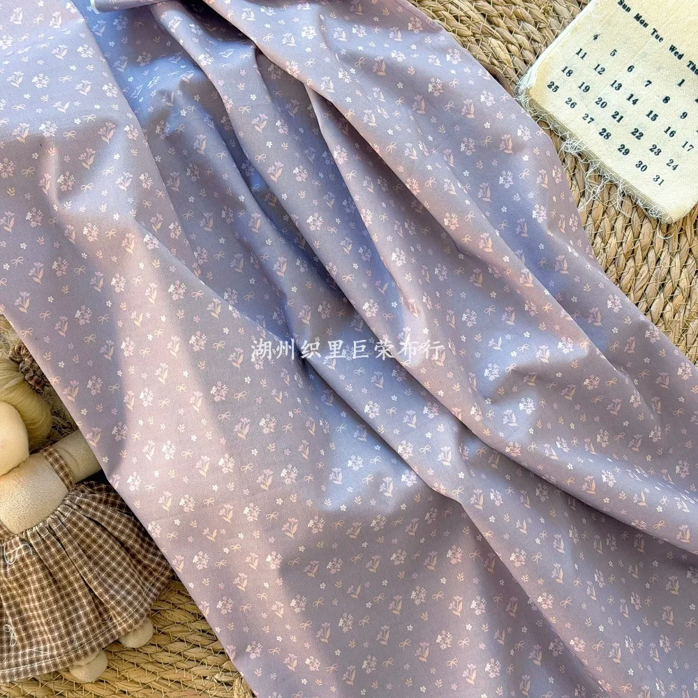 145x50cm 40s Baumwolle Grau-Lila Blumenstoff Koreanischer Ins-Stil Frischer Kleiner Druck für Taschen, Accessoires, Haustiere, Nähwaren – Detail 20