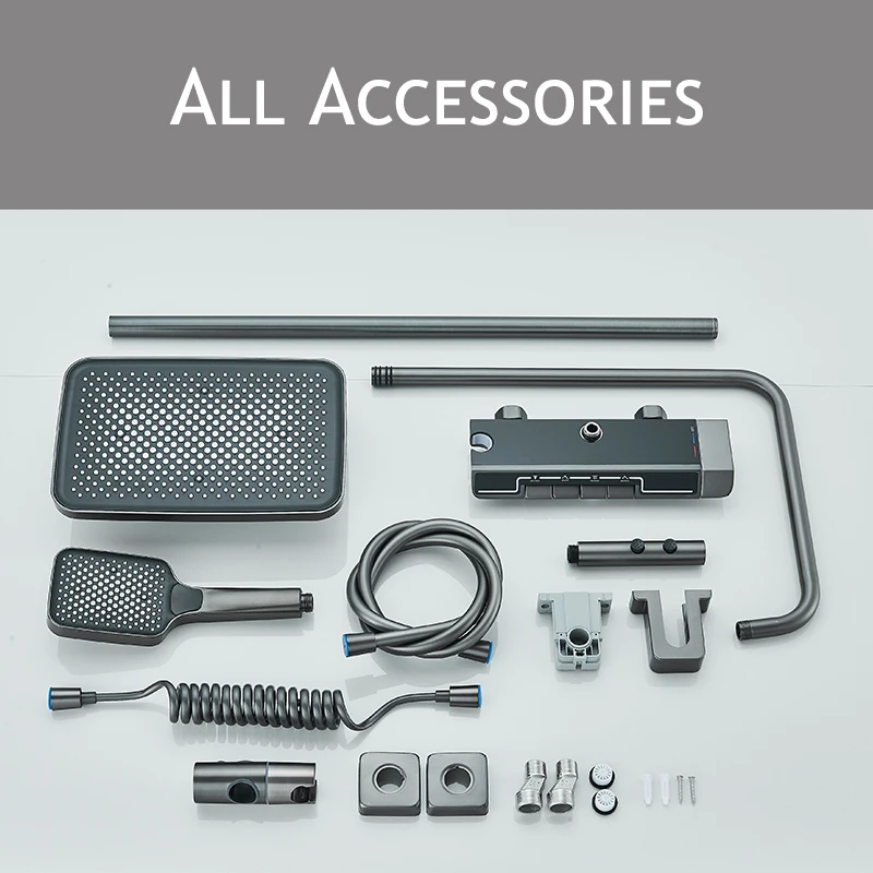 Smart Digital Display LED Cold Hot Shower Faucet 4 Piano Button Function with 3 Modes Handshower 2 Modes Booster Spray Gun