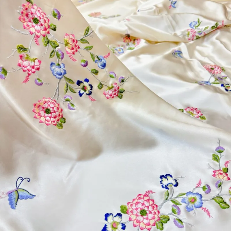 Heavy embroidery 30momme silkworm silk satin material National style vest coat blouse