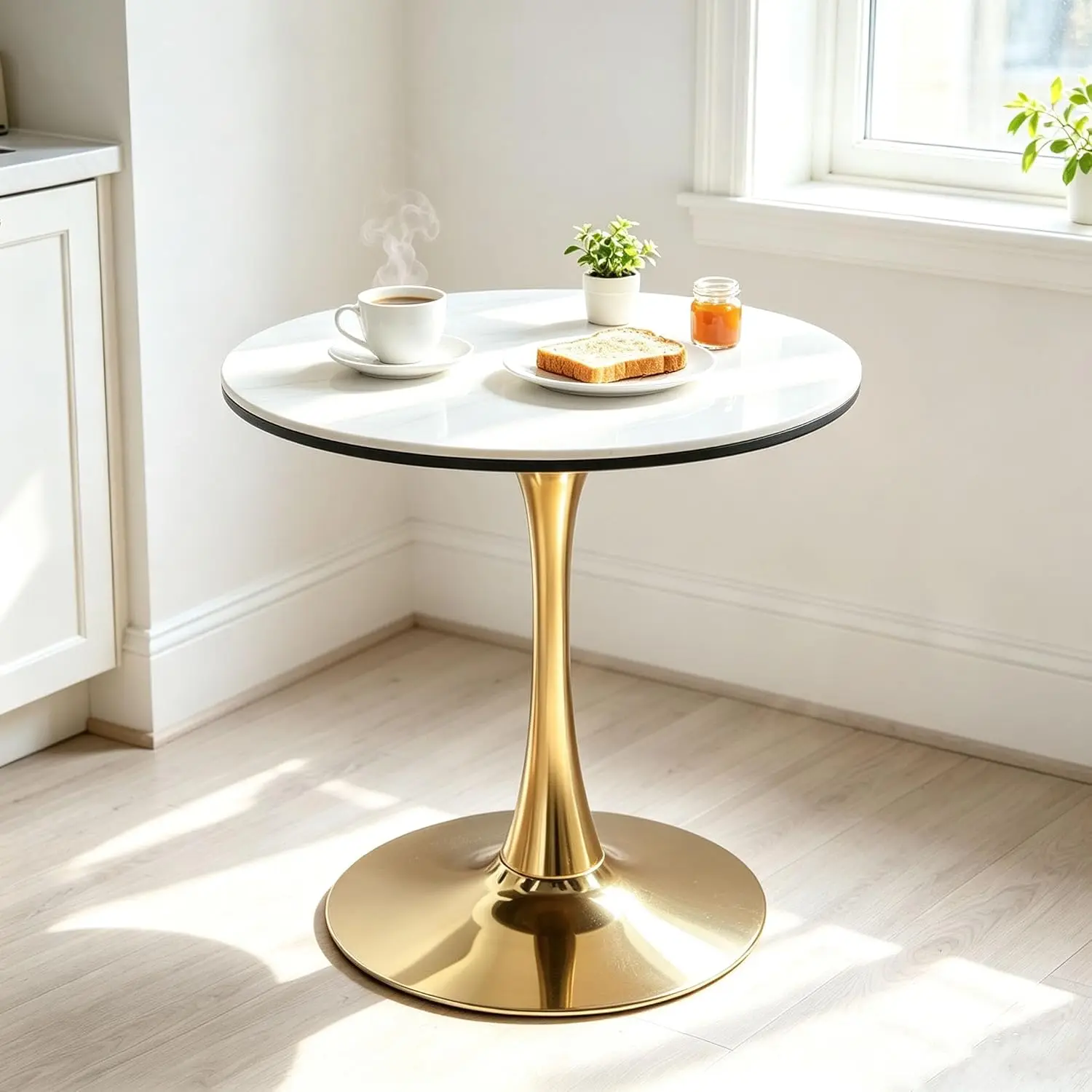 Marble Tabletop Heat-resistant Scratch-resistant Sturdy Metal Pedestal Base Hold Up to 330 lbs for Nook, Cafe
